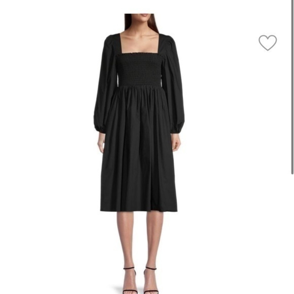 Toccin Smocked Puff Sleeve Black MIDI Dress
